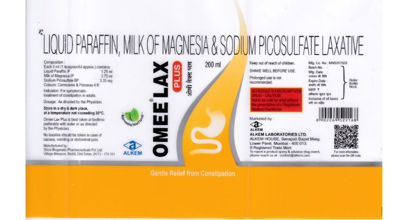 LMAI's Orianaa Decorpack PVT Ltd is acknowledged for this gravure-printed Omeelax & Omeelax Plus 200ml label.